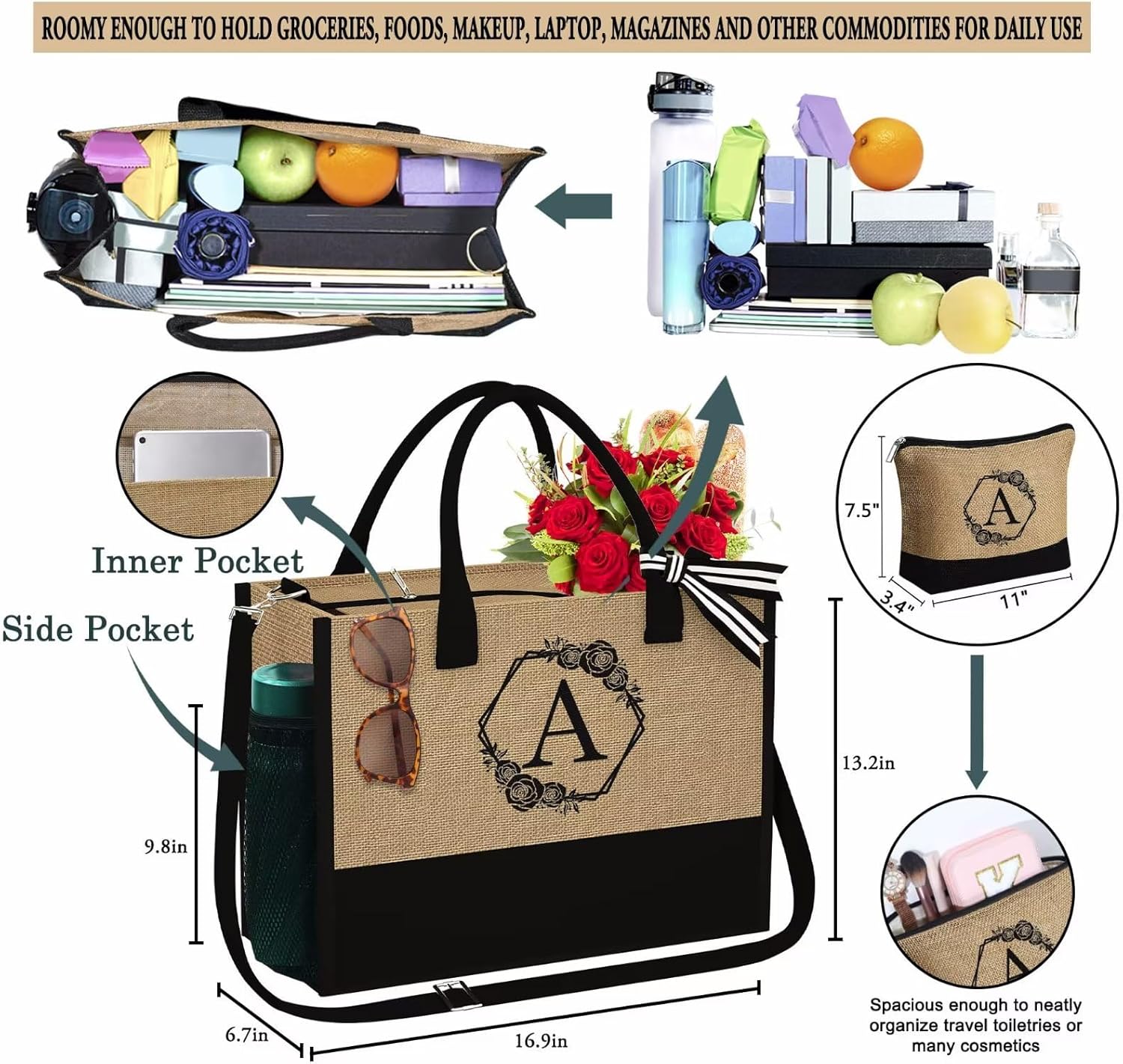 Regalos para mujeres  Regalos para el día de la madre, regalos de graduación, regalos de agradecimiento para profesores, bolsa de yute inicial y