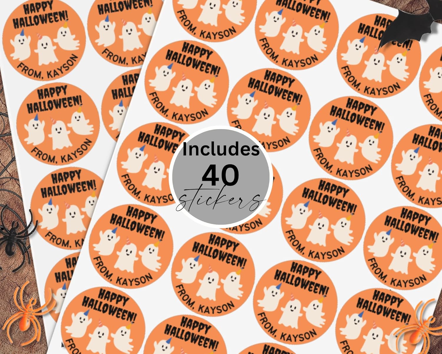 40 calcomanías personalizadas de Halloween para niños, etiquetas personalizadas para regalos de fiesta de clase escolar, hojas de etiquetas de