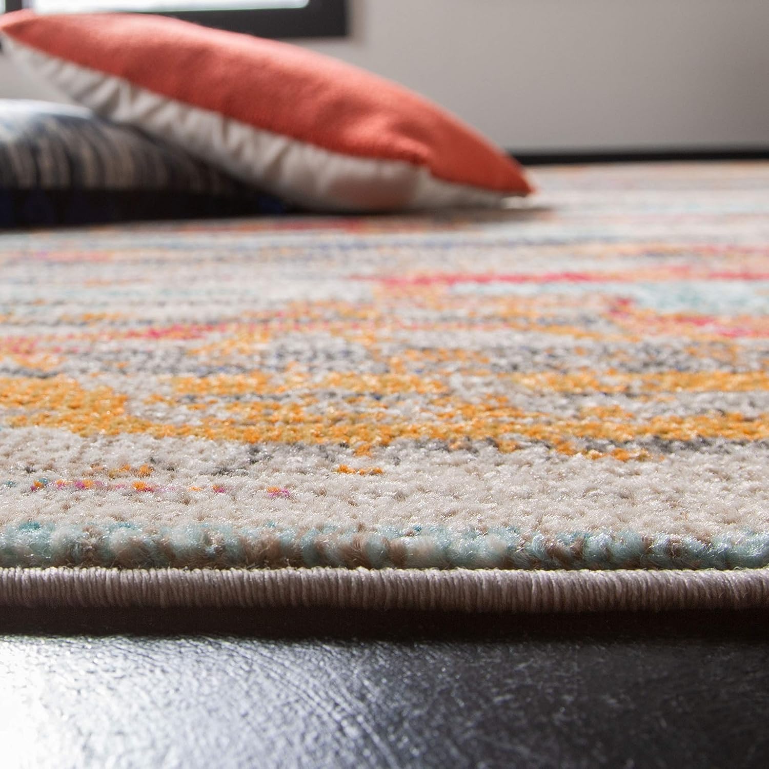 SAFAVIEH Madison Collection MAD419C – Alfombra cuadrada de 3 pies color marfilmulticolor, bohemio, abstracto, envejecido, no desprende pelusa, para