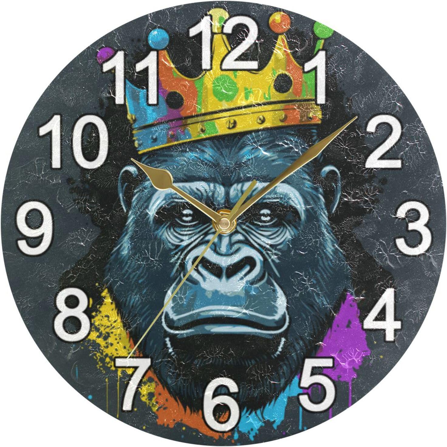 BOENLE Gorilla – Reloj de pared silencioso sin tictac con corona, reloj de cocina grande, funciona con pilas, 10 pulgadas para decoración de sala de