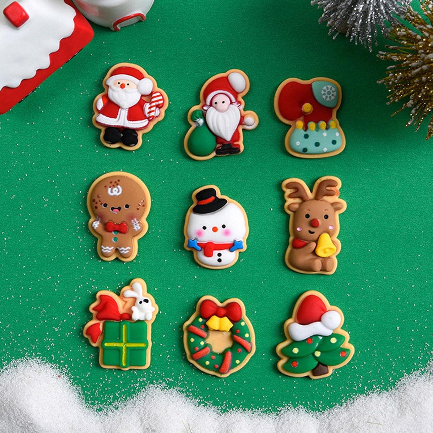 Resina de Navidad  Botones de resina de Navidad con parte trasera plana para manualidades, decoración de álbumes de recortes. Wynott