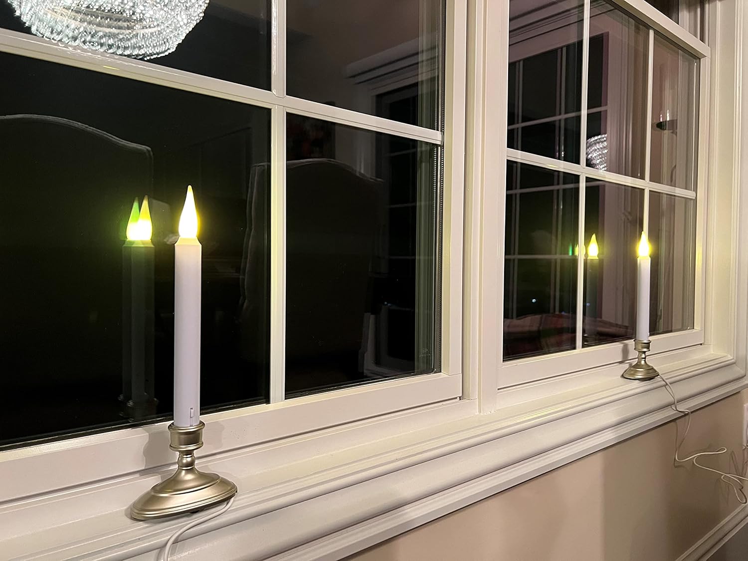 612 Vermont Velas LED eléctricas para ventana con sensor del anochecer al amanecer, llama parpadeante blanca cálida o encendido constante, adaptador