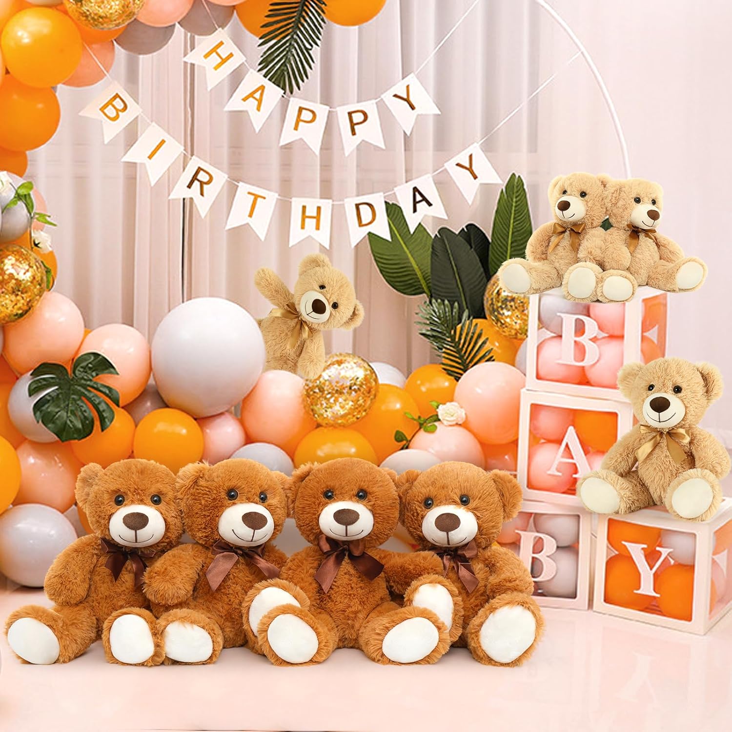 MorisMos Ositos de peluche a granel 12 paquetes de osos de peluche de 14 pulgadas para baby shower, San Valentín, fiesta de boda, marrón claro y