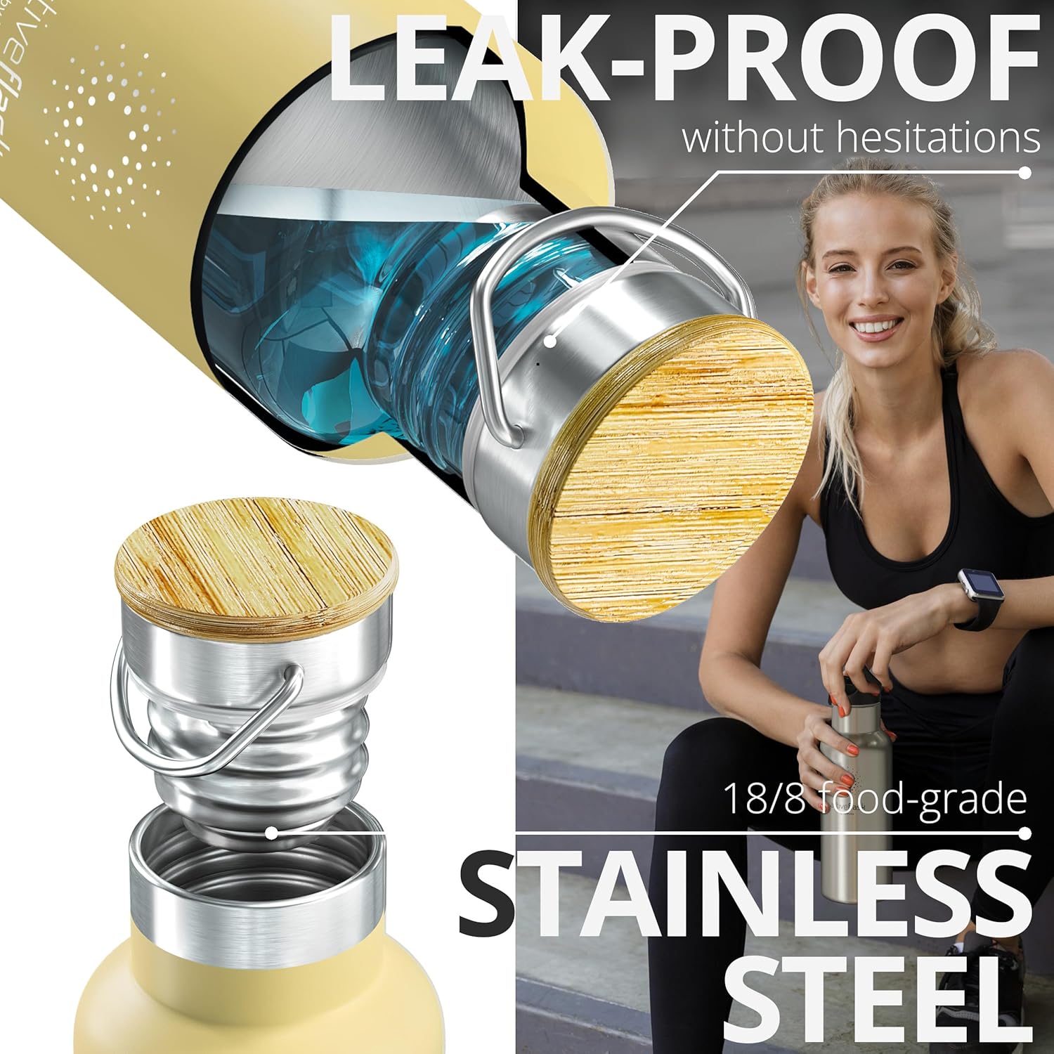Botella de agua de acero inoxidable con pajita, infusor y 3 tapas 1832 oz a prueba de fugas aislado al vacío ACTIVE FLASK Botellas de beber frías