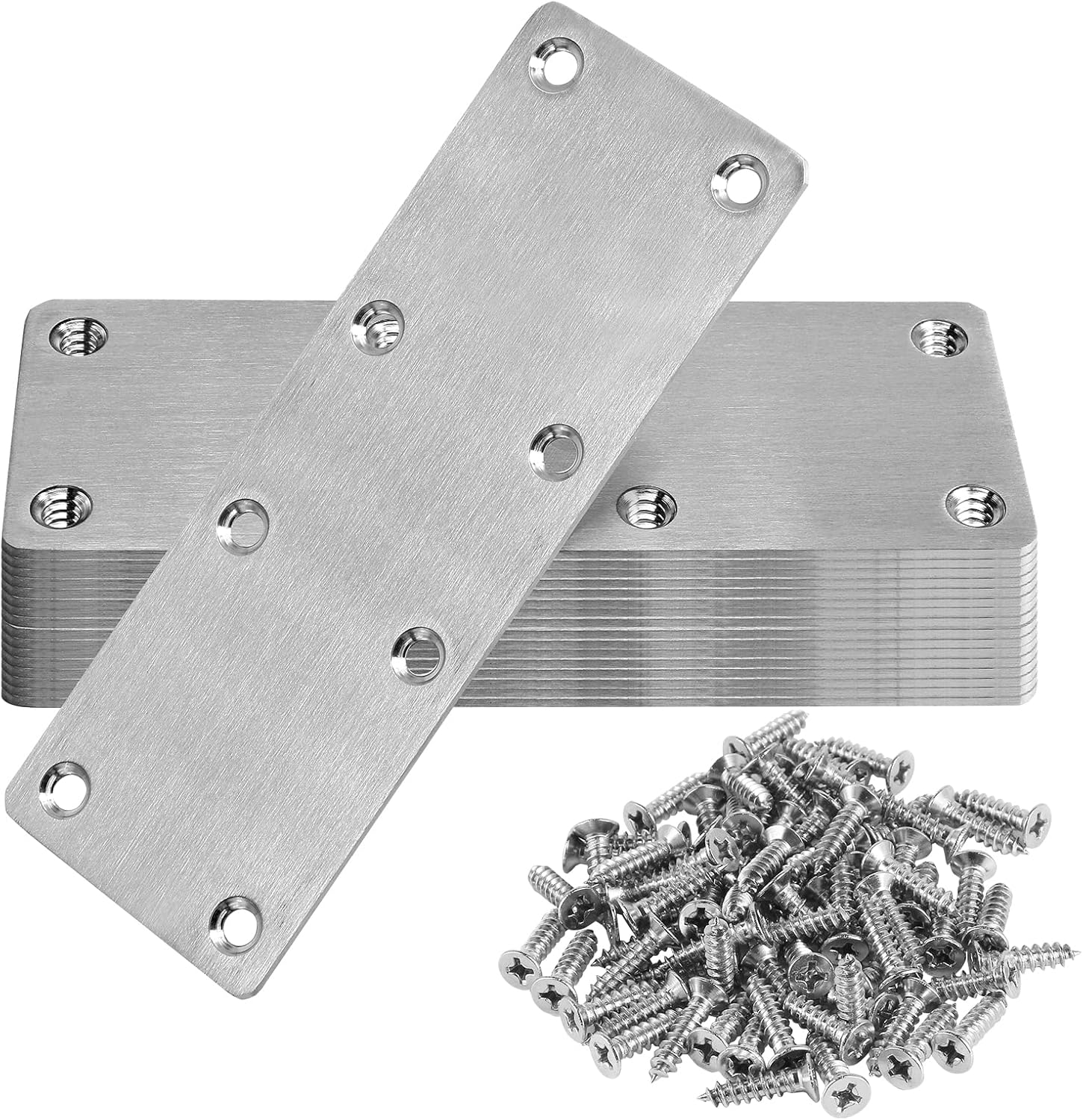 Soporte recto plano de 5.5 x 2 pulgadas, placa de reparación plana plateada de acero inoxidable para muebles de madera (5.512 x 1.969 x 0.079 in, 12