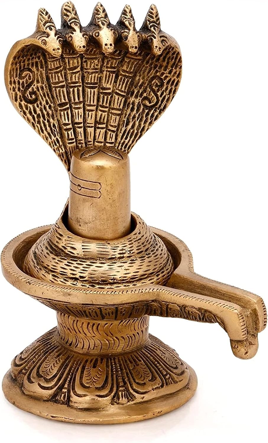 Shiva Ling de latón hecho a mano Shiv Lingam con estatua de latón Sheshnaag Ídolo Murti para el templo casero y Pooja 6.5 pulgadas hecho a mano en