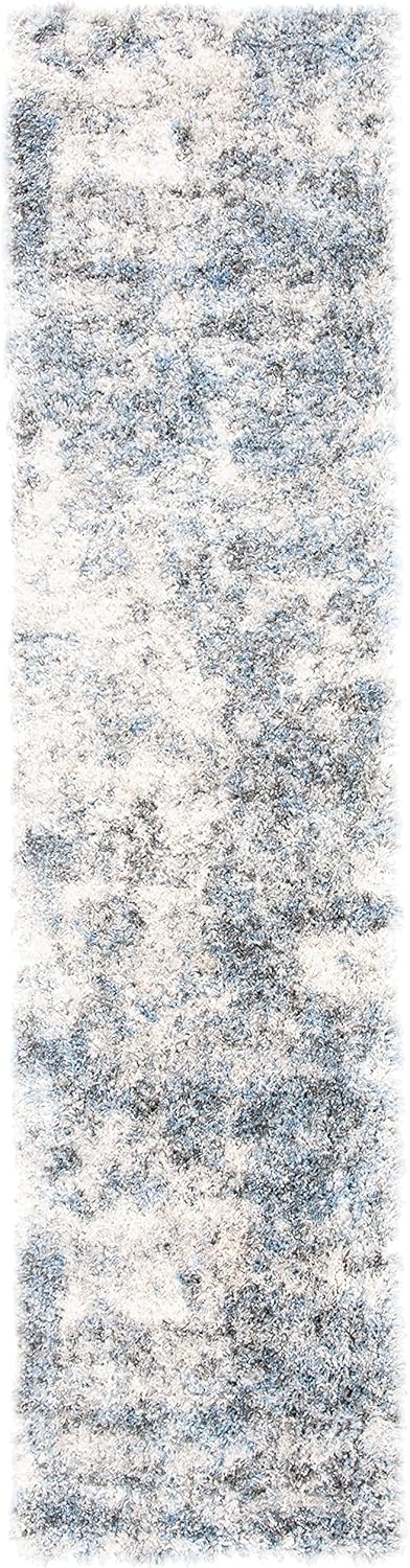 Safavieh Berber Shag Collection – Tapete para pasillo, 2 x 6 pies, marfil y azul, diseño abstracto moderno, no desprende pelusa y de fácil cuidado,