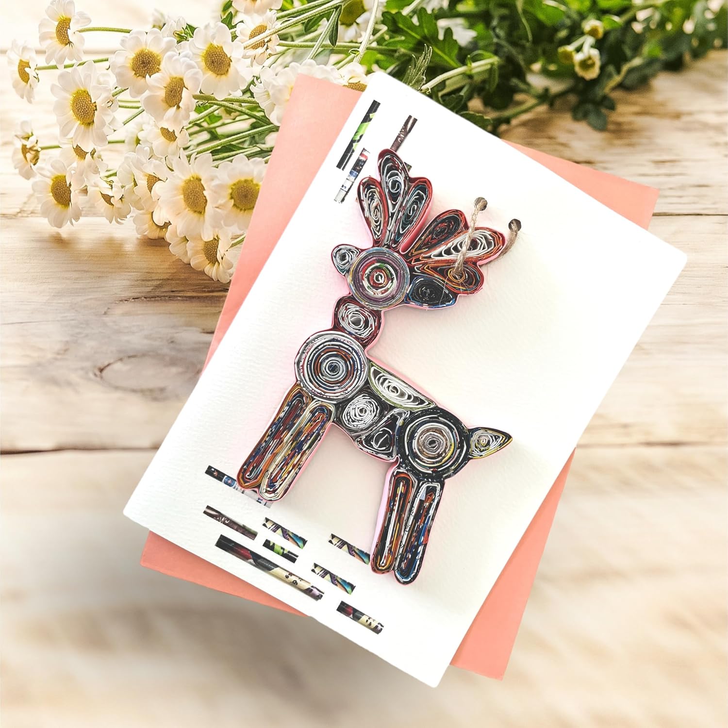 Deer Quilling Ornament Card Handmade Christmas Tree Decoration Sustainable Gift