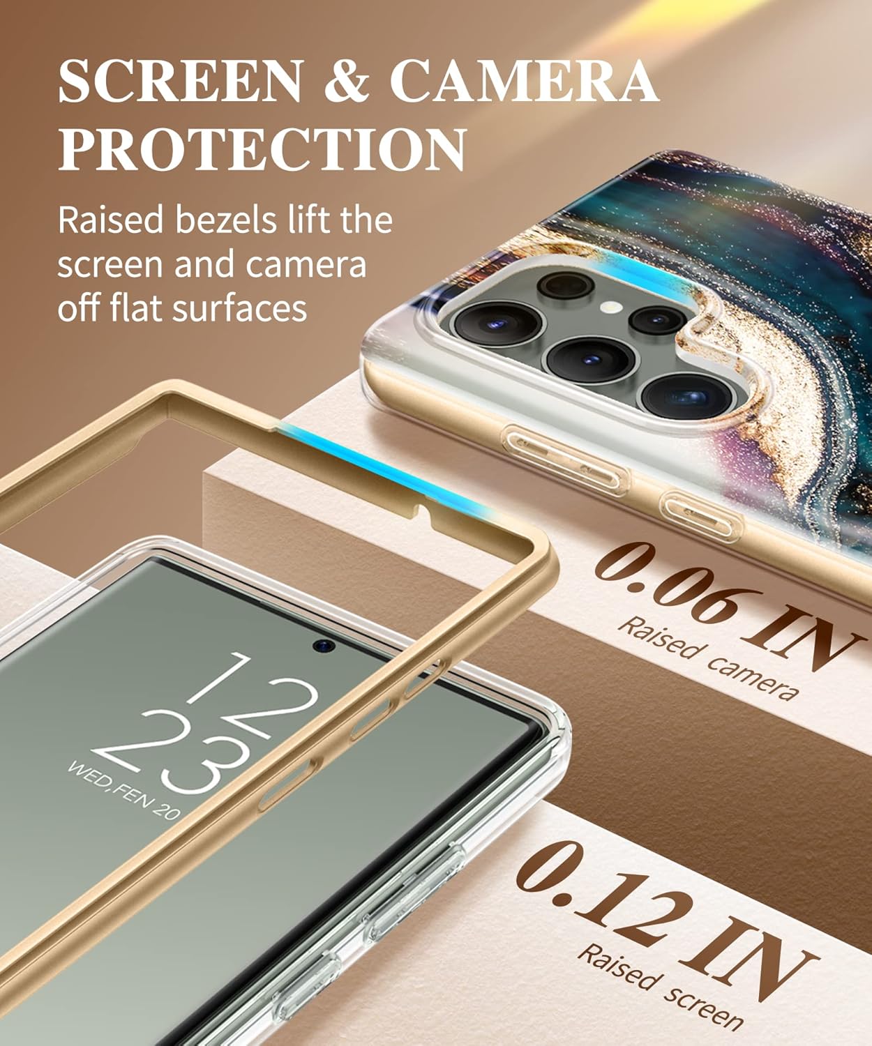 GVIEWIN Funda para Samsung Galaxy S23 Ultra 5G de 6.8 pulgadas, cubierta de lente de cámara grado militar a prueba de golpes, sin protector de