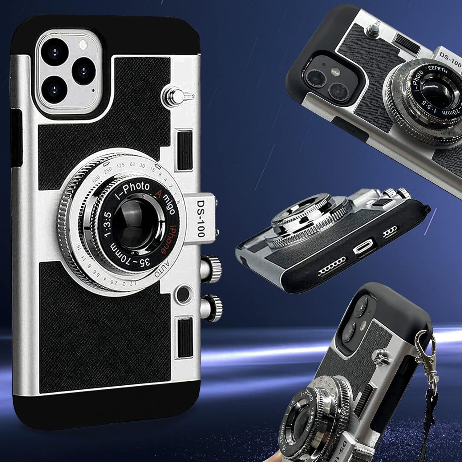 Mscomft Funda para teléfono Emily in Paris, funda vintage para iPhone 15 Pro, diseño de cámara vintage 3D que parece una cámara, con cordón largo