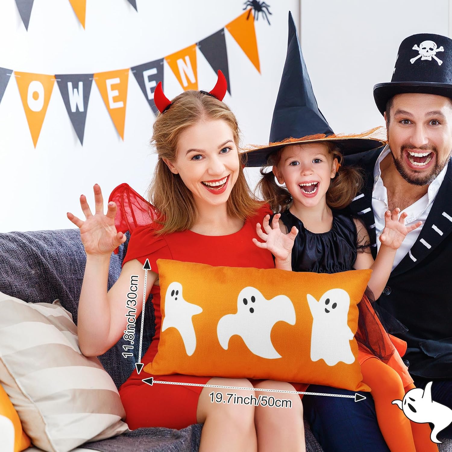 Funda de almohada de Halloween de 12 x 20 pulgadas, fantasma, Halloween, lumbar, de lino, fundas de almohada decorativas para decoración del hogar