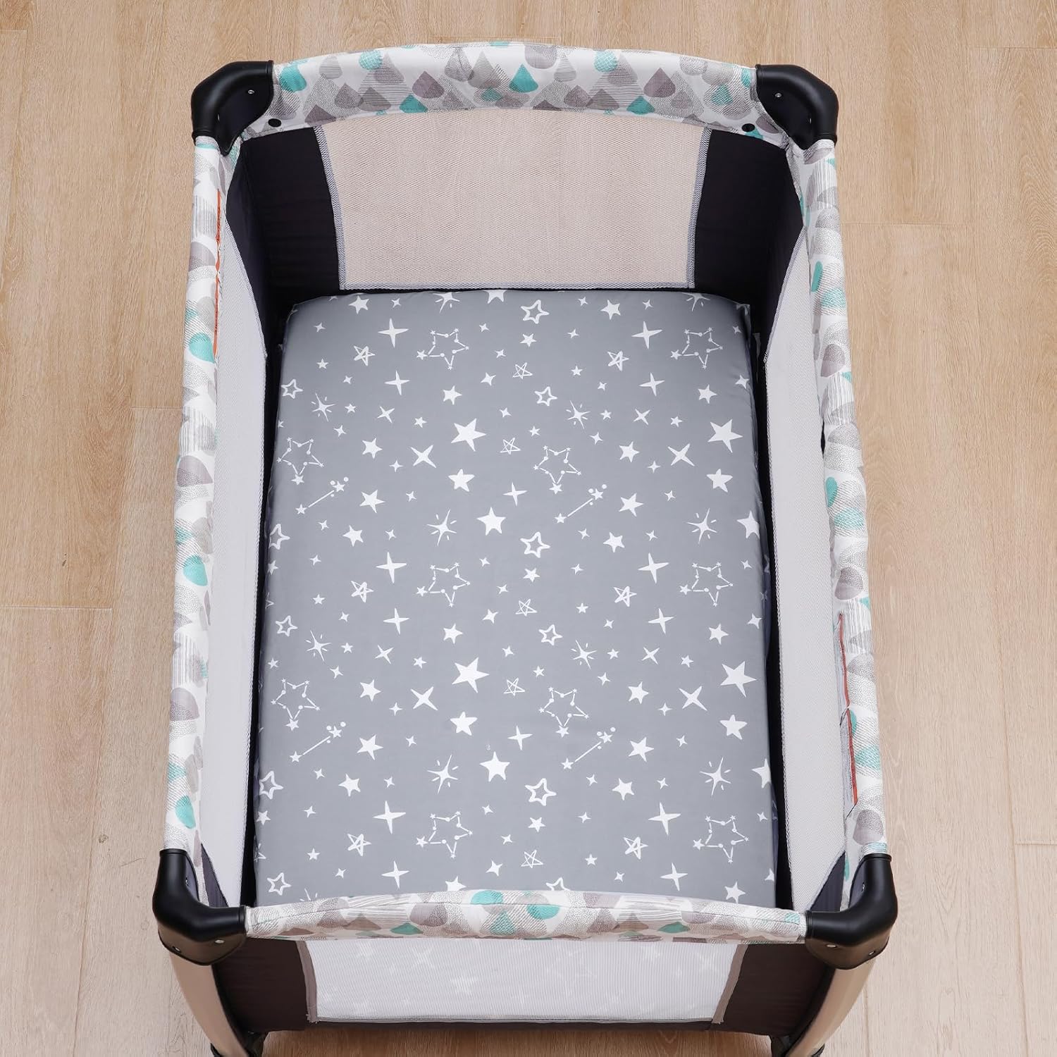 david’s kids Paquete de 3 sábanas para cuna mini, paquete premium N Play, sábanas neutrales para niños y niñas, suaves y transpirables, para