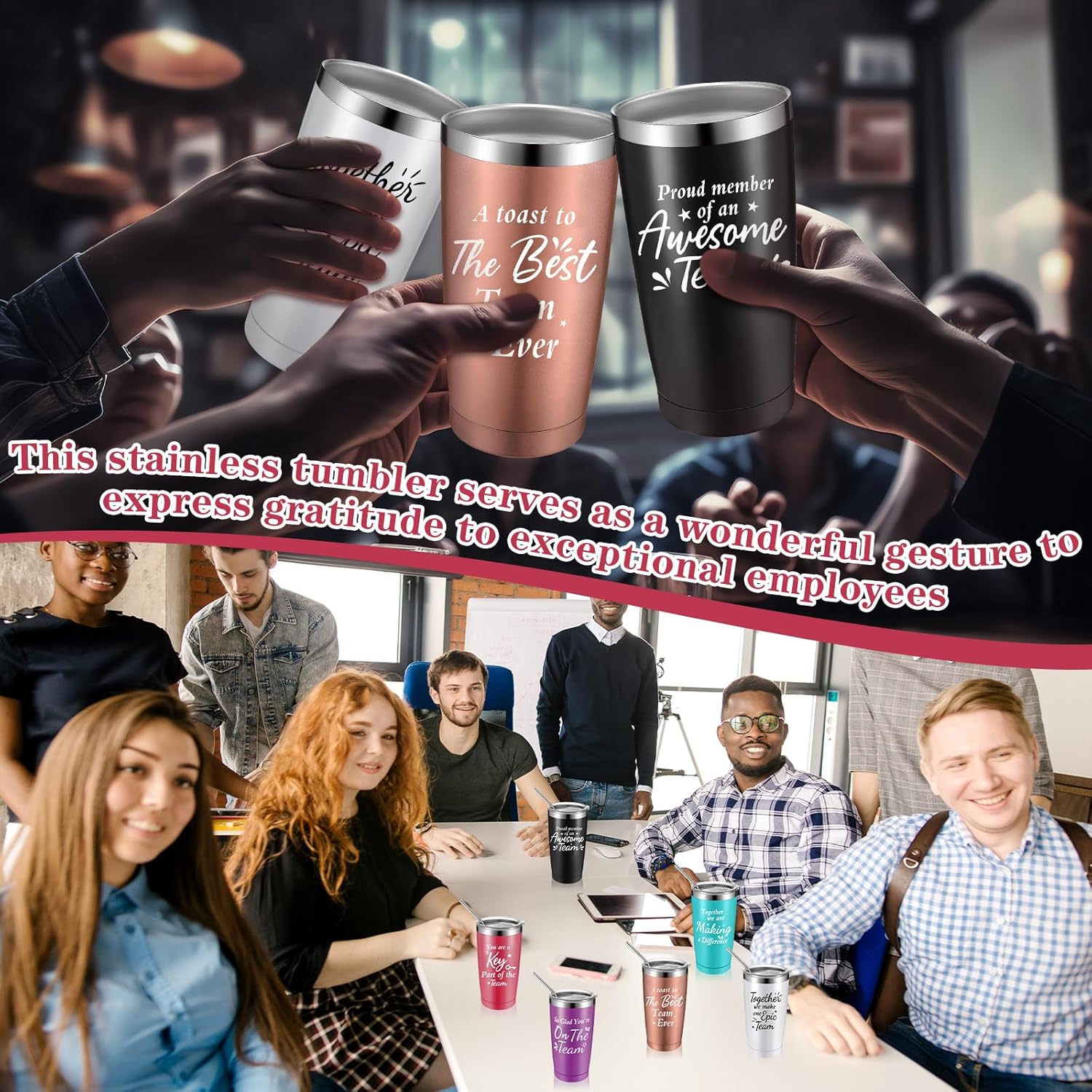 Vaso de vino de acero inoxidable con tapa y pajilla, 20 onzas, vasos de vino aislados con llavero (colores brillantes, 6 juegos)