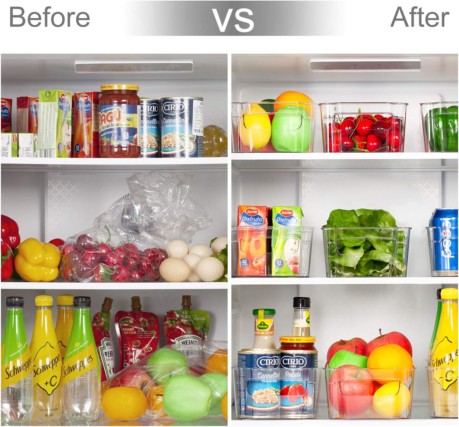 HOOJO Organizadores y almacenamiento de refrigerador 10 contenedores de plástico transparente para refrigerador, congelador, armario de cocina,