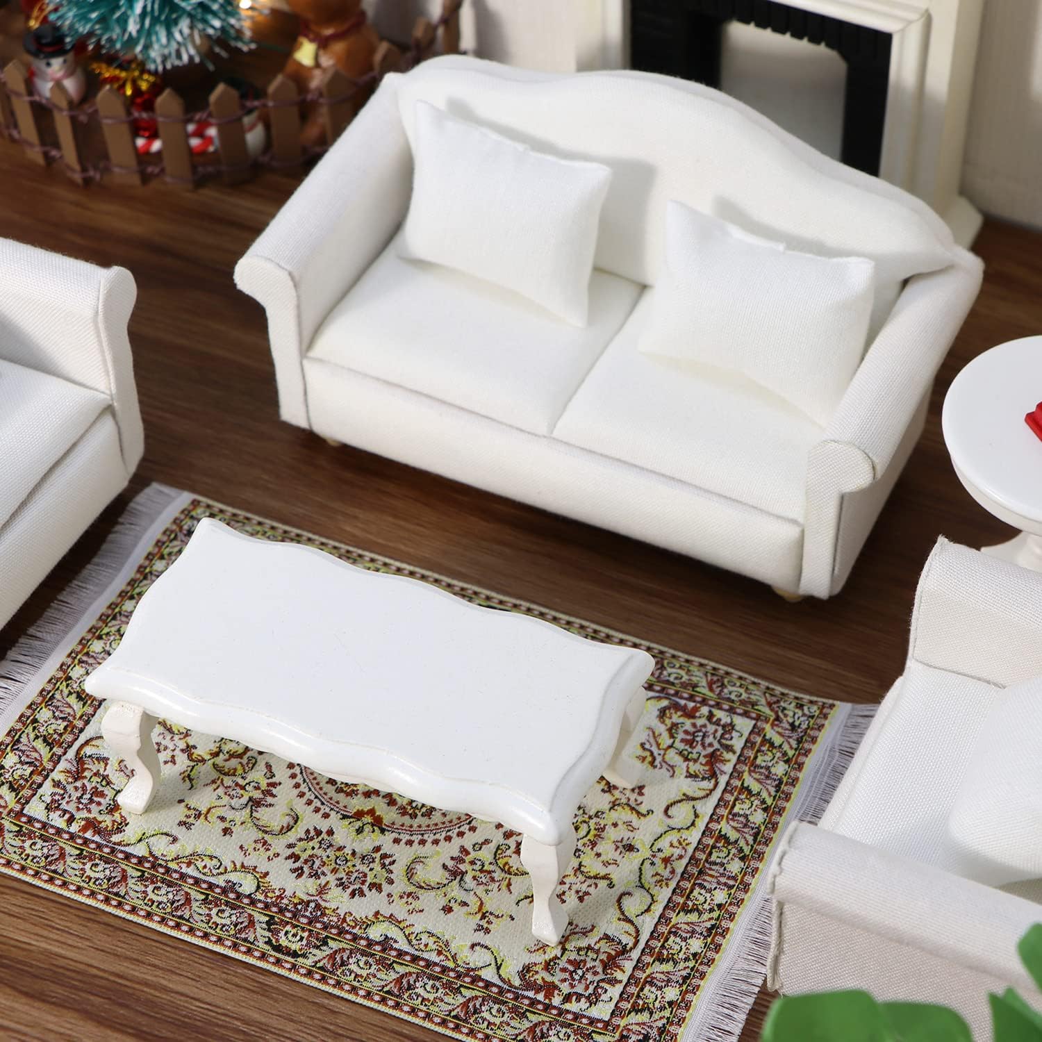Sofá de casa de muñecas, muebles en miniatura, sofá con almohadas para sala de estar, decoración de escritorio, sofá de tela, mini accesorios para