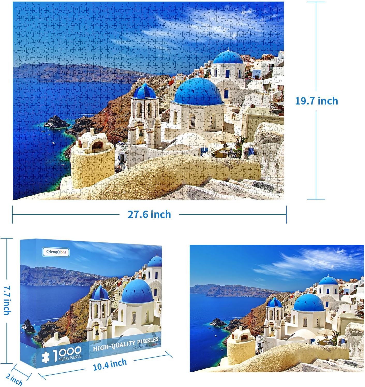 Rompecabezas de 1000 piezas para adultos, rompecabezas de ensueño del mar Egeo, rompecabezas de paisaje de Grecia, Santorini, rompecabezas de escena