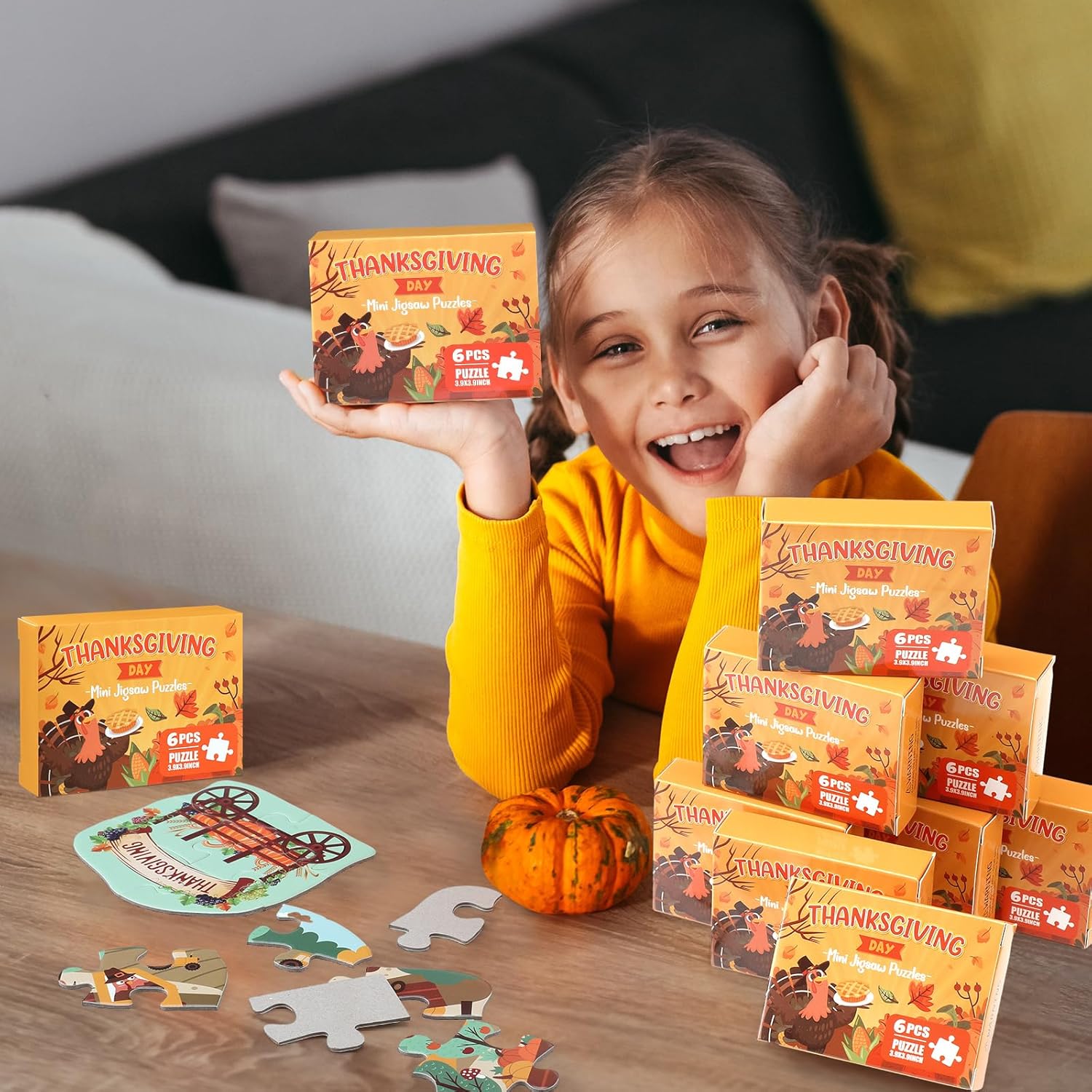 48 cajas de juegos de recuerdos de fiesta de Acción de Gracias, 6 piezas para niños, mini rompecabezas de Acción de Gracias, regalos para niños,