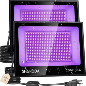 SHGPODA Luces LED negras de 250 W con cable de 10 pies, luces negras con 468 LED, reflector de luz negra impermeable IP66 para fiesta brillante, SHGPODA Luces LED negras de 250 W con cable de 10 pies, luces negras con 468 LED, reflector de luz negra impermeable IP66 para fiesta brillante,