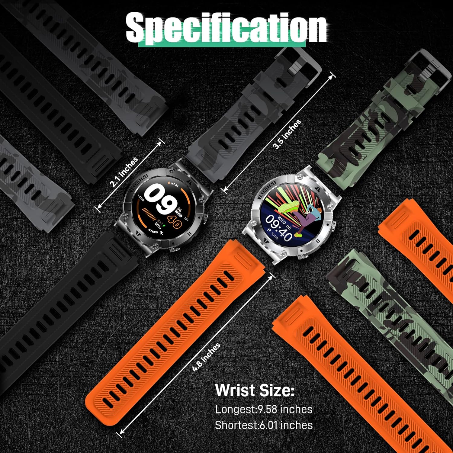 Reloj inteligente para hombre (recepción de llamadasmarcación), reloj inteligente táctico HD resistente de 1.32 pulgadas para exteriores, reloj