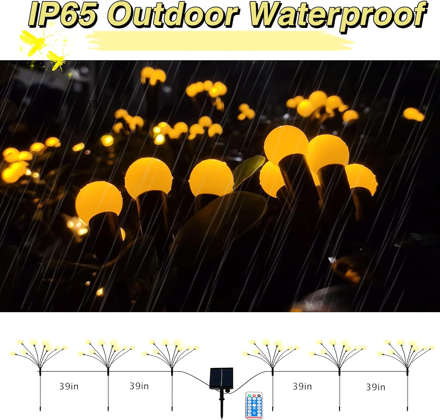 FBSPORT Luces solares de luciérnaga para jardín, paquete de 6 48 luces LED solares para exteriores, impermeables, luces solares de luciérnaga para