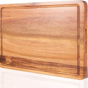 Tabla de cortar de madera de acacia prémium para cocina, con ranura para jugo y asas prácticas (mediana 15 pulgadas de largo x 10 pulgadas de ancho Tabla de cortar de madera de acacia prémium para cocina, con ranura para jugo y asas prácticas (mediana 15 pulgadas de largo x 10 pulgadas de ancho