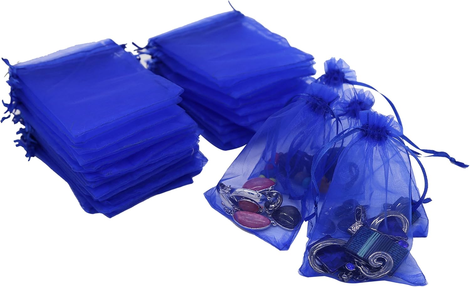 Wudygirl 50 bolsas de organza con cordón de 6 x 9 pulgadas, bolsas de joyería azul, velas de recuerdo de deshierbe, bolas de juguete cosmético, baby