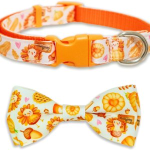Corbatín de calabaza para perro con collar, pavo de Acción de Gracias y collar de cosecha para niños y niñas, cachorros grandes y medianos (pavo de Corbatín de calabaza para perro con collar, pavo de Acción de Gracias y collar de cosecha para niños y niñas, cachorros grandes y medianos (pavo de