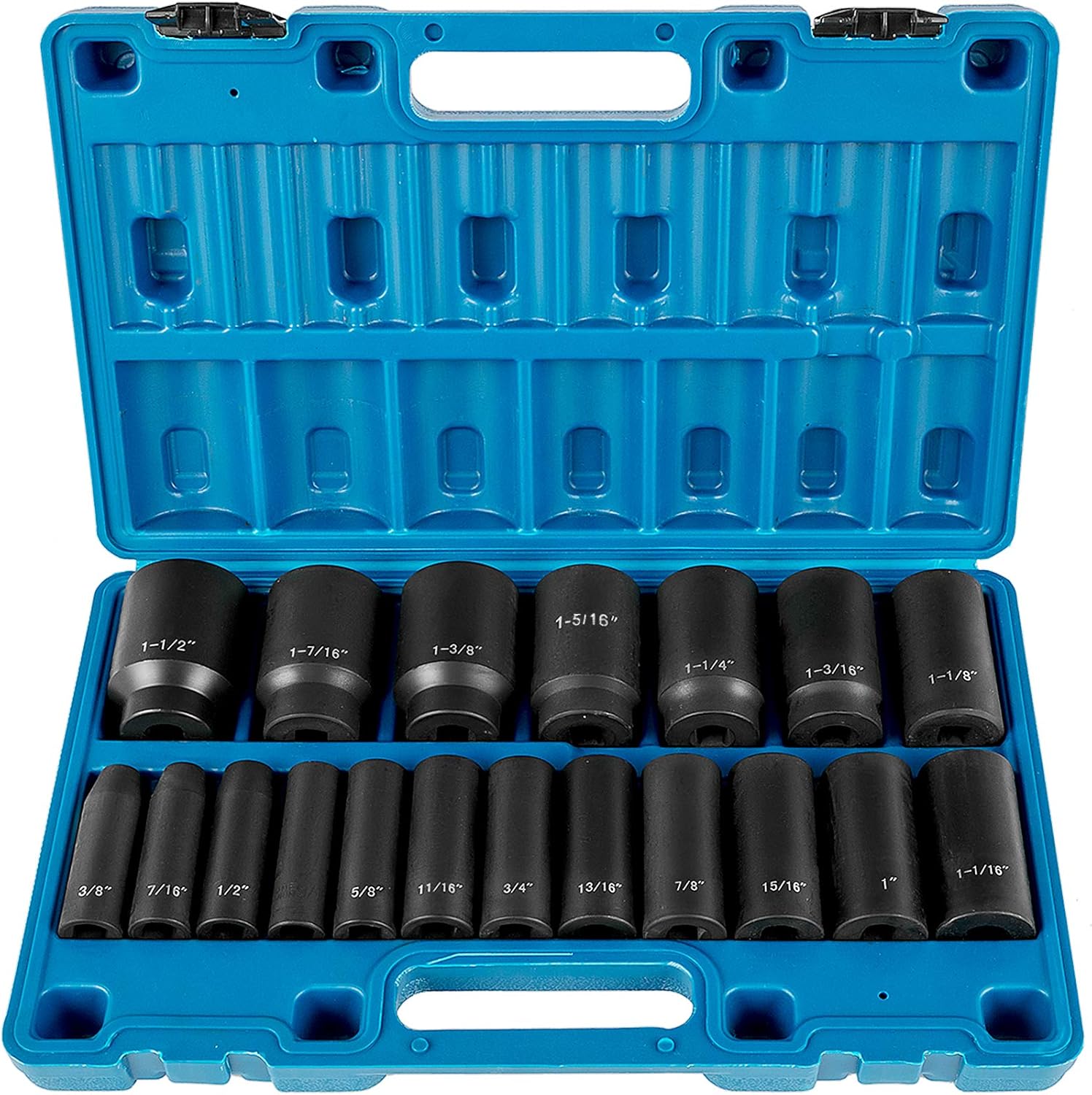 VEVOR Juego de llaves de impacto, 12 pulgada de 19 piezas, enchufe profundo, enchufes de 6 puntos, juego de dados de 12 pulgada de impacto de 38