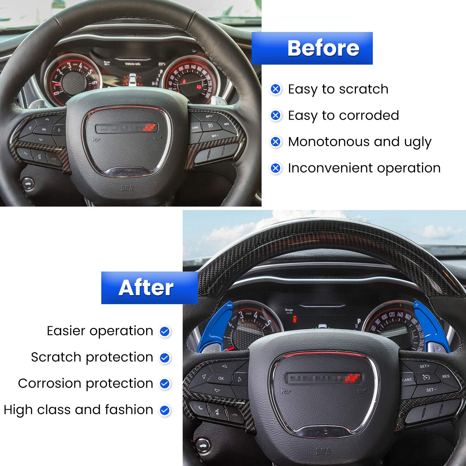 Cubierta de cambios de volante extendidos para Dodge Challenger Charger Durango RT & Scat Pack 2015-2021, para Jeep Grand Cherokee 2014-2021,