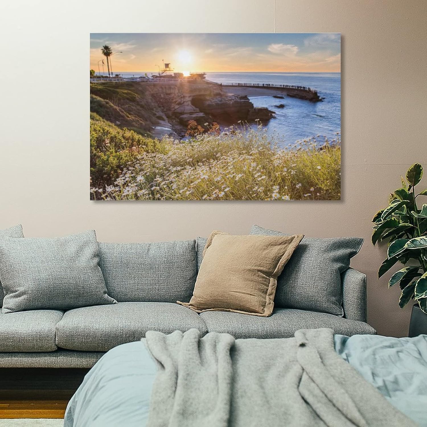 Lienzo impreso para pared, diseño de puesta de sol en la playa de La Jolla Cove, San Diego, California, lienzo para pared, pósteres e impresiones