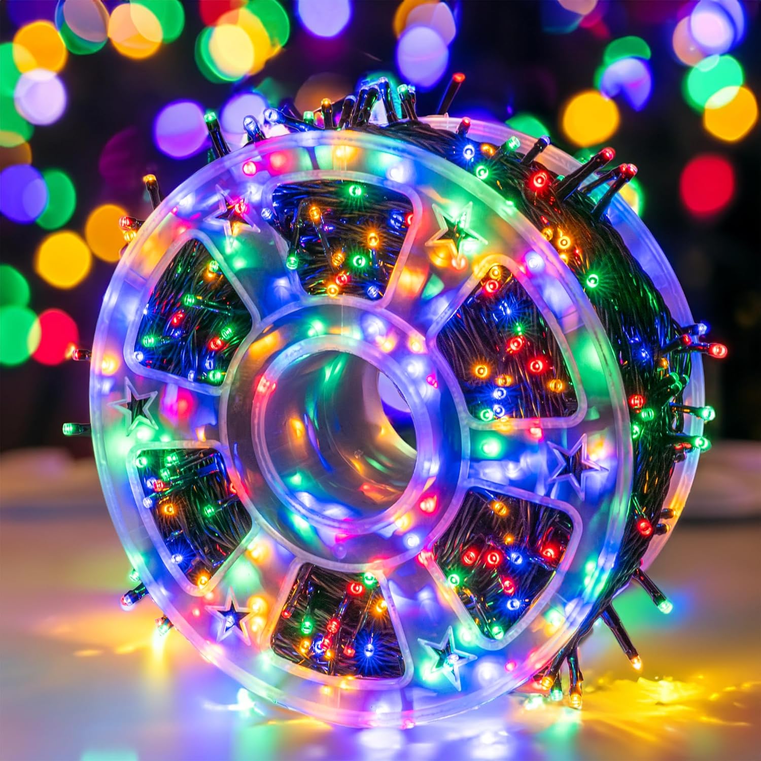 Dazzle Bright Guirnalda de luces LED de Navidad de 164 pies, 500 luces LED de alambre verde impermeable con 8 modos, decoraciones de Navidad al aire