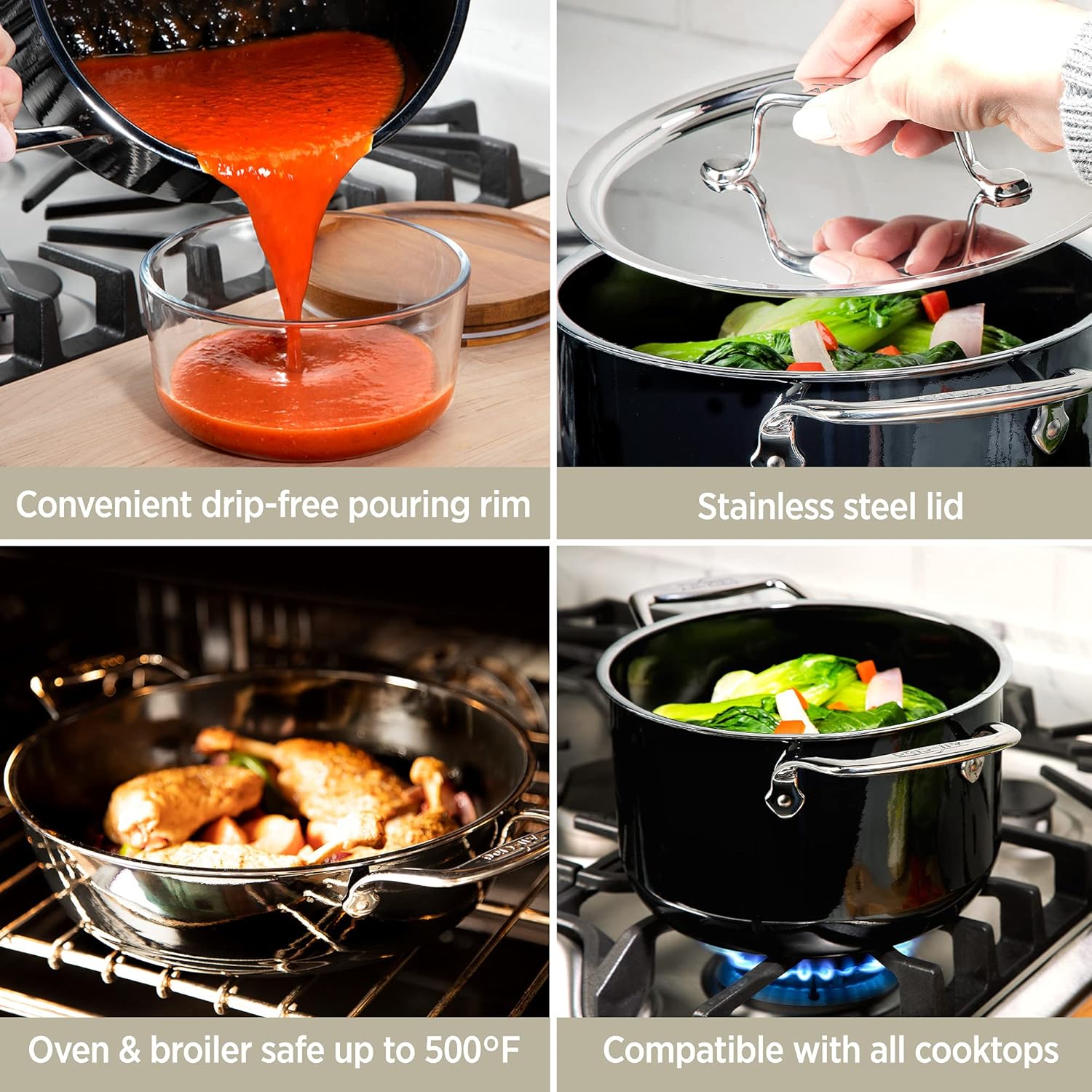 All-Clad FUSIONTEC – Olla para sopa de cerámica natural con núcleo de acero, 4 cuartos de galón, ónix