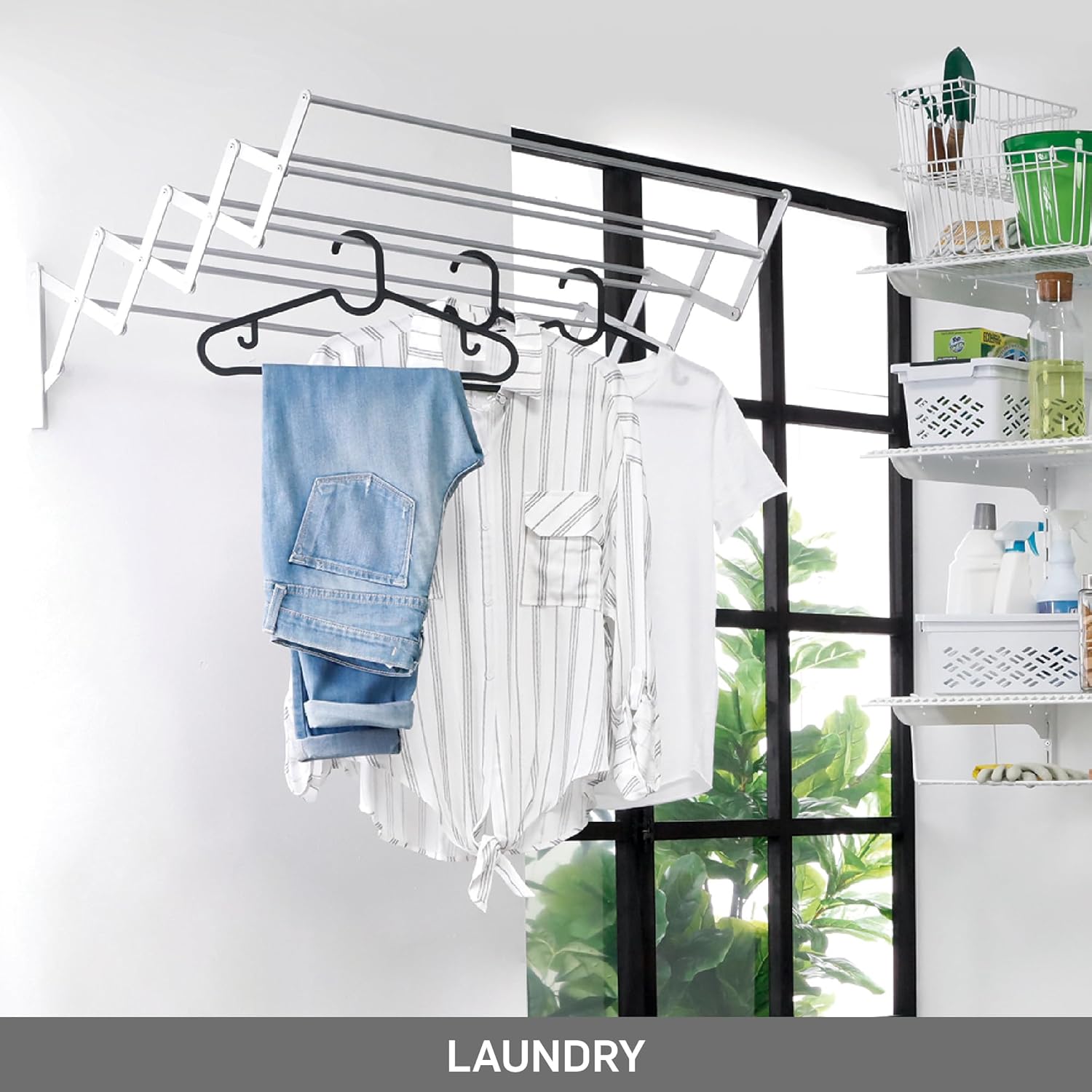 Escurridor de ropa de montaje en pared  Estante de secado de pared expandible de aluminio con 8 varillas  Ideal para lavandería, baño, balcón,