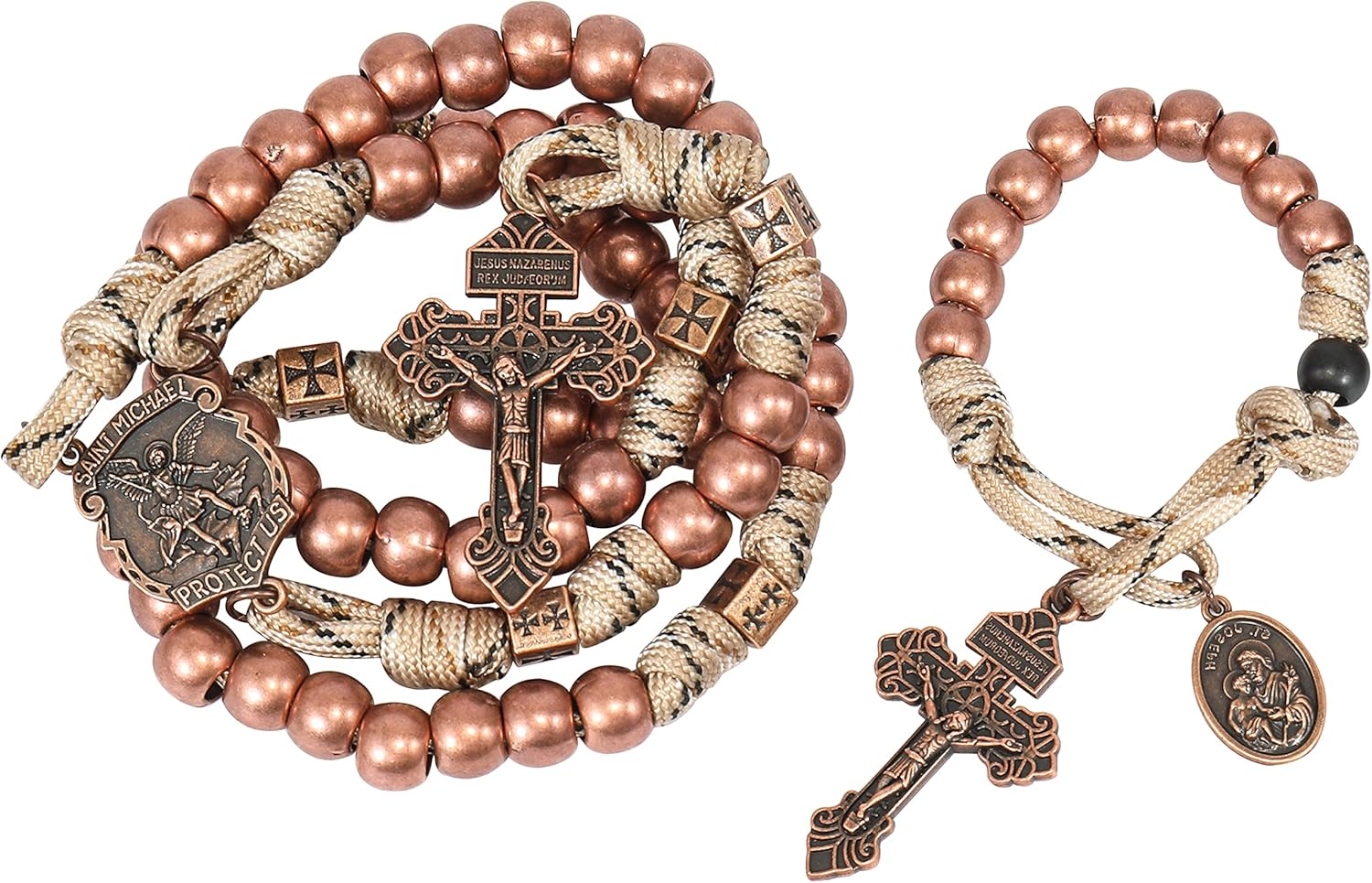 Nazareth Store Juego de rosarios de cuerda de paracaídas, collar de rosario resistente y rosario de una década con cordón fuerte y pesado con San