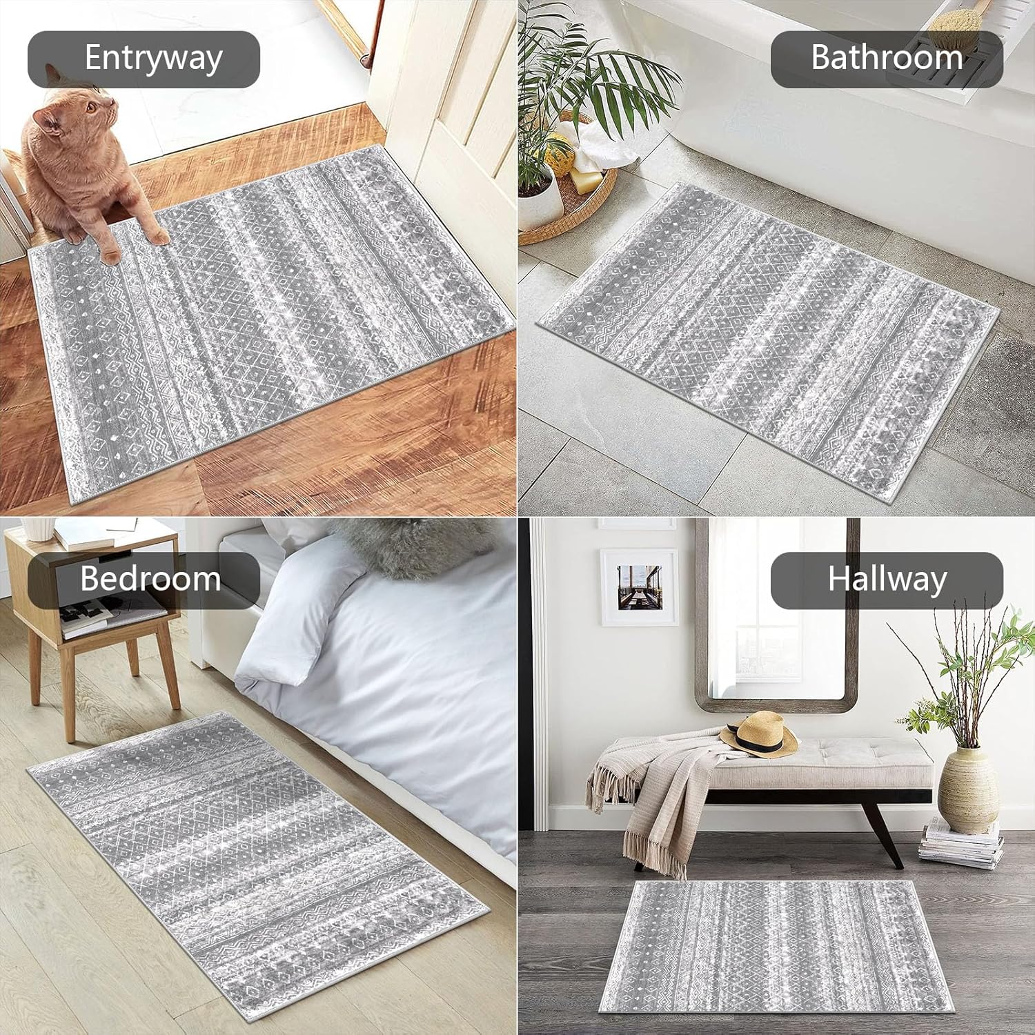 HEBE Alfombra bohemia de 2 x 3 pies, antideslizante, suave, lavable, para puerta de interior, para entrada, vintage, envejecida, con medallón, para
