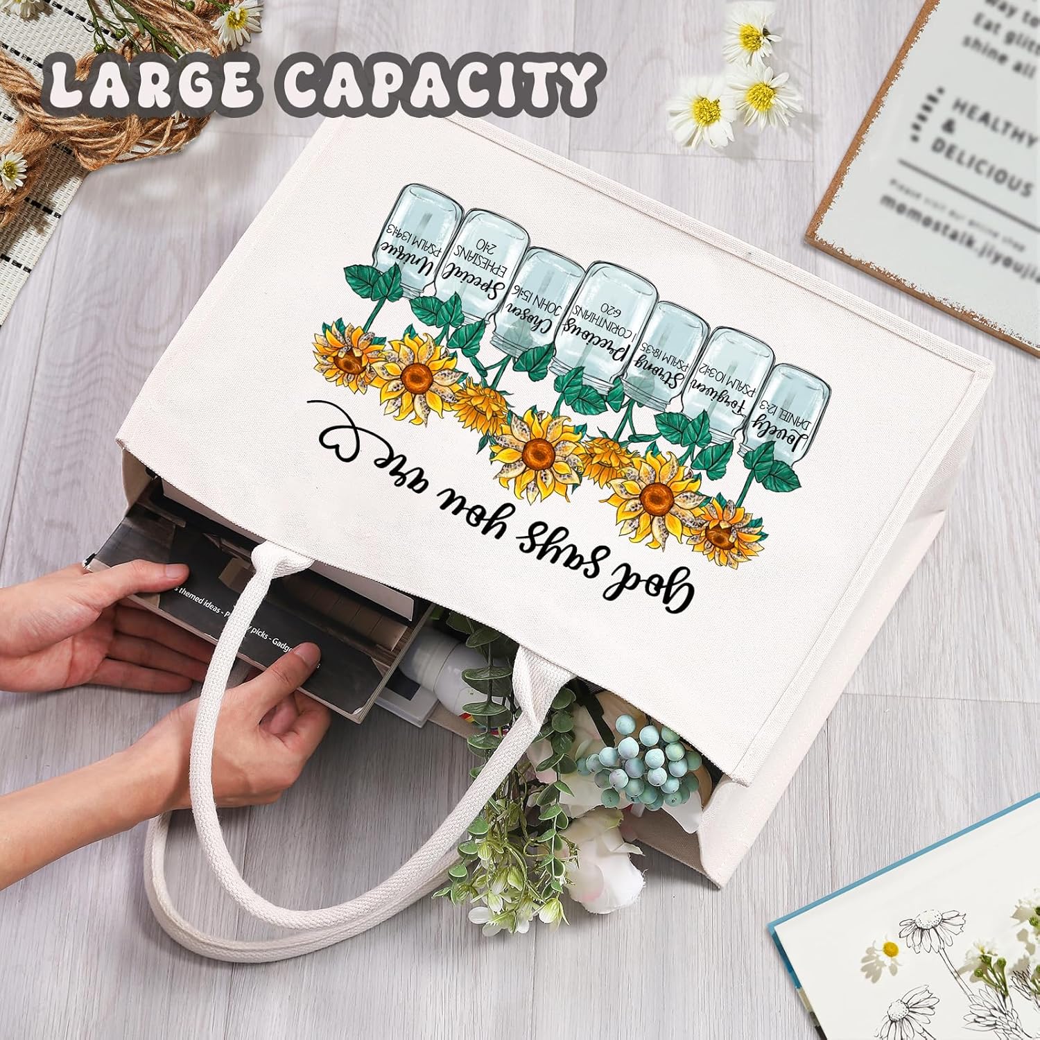 LEADO Bolsa de lona grande, bolsa de compras reutilizable, regalos cristianos para mujeres, regalos religiosos, regalos de inspiración para mujeres,