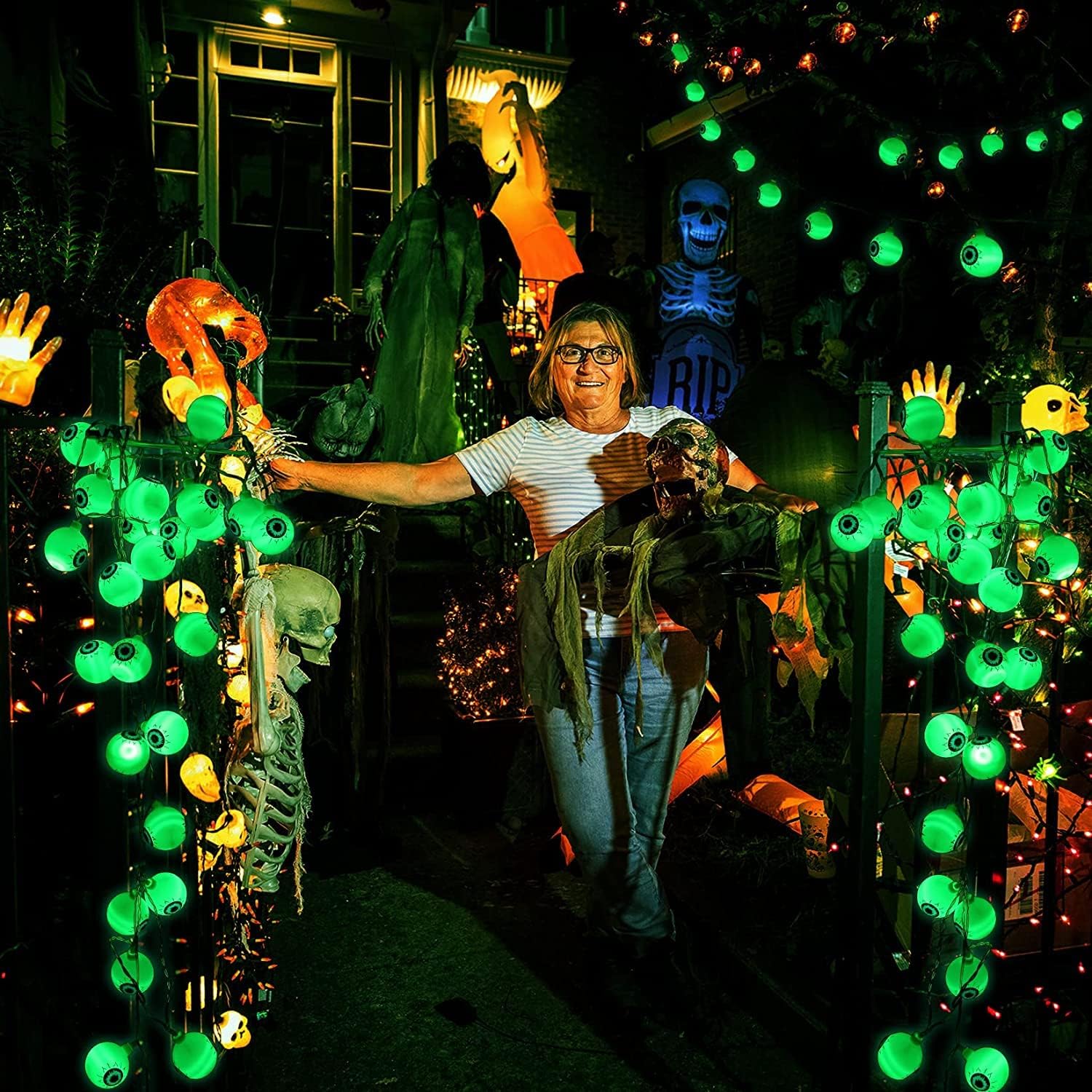Fashionwu Halloween String Lights Green, 30 LED Waterproof Halloween Eyeball String Lights, 15FT Long String Lights for Halloween Tree Decorations,