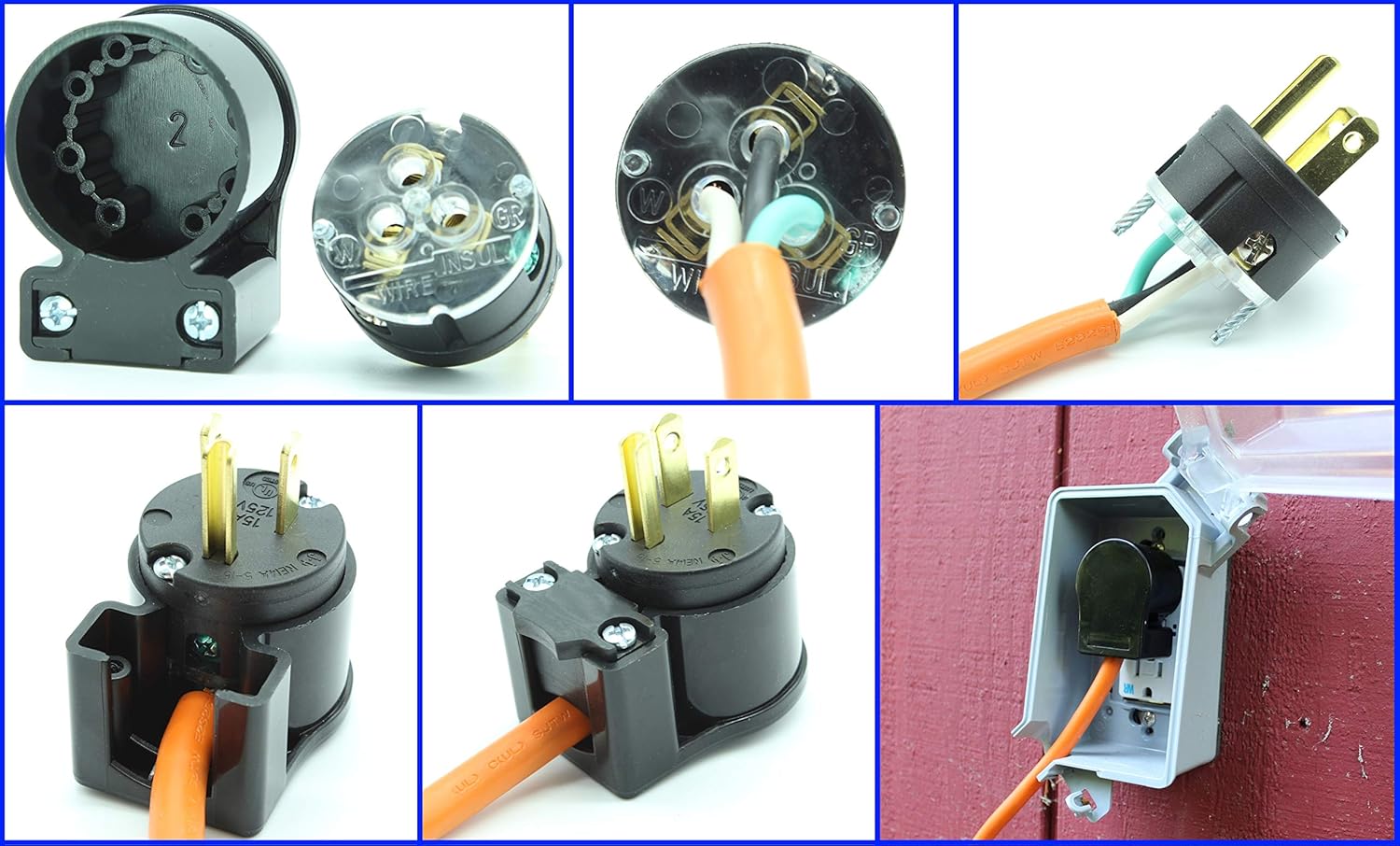 Journeyman-Pro 515AN 15 Amp 120-125 voltios, NEMA 5-15P, 2 polos, 3 cables, hoja recta, enchufe macho de ángulo recto de 90 grados, salida de