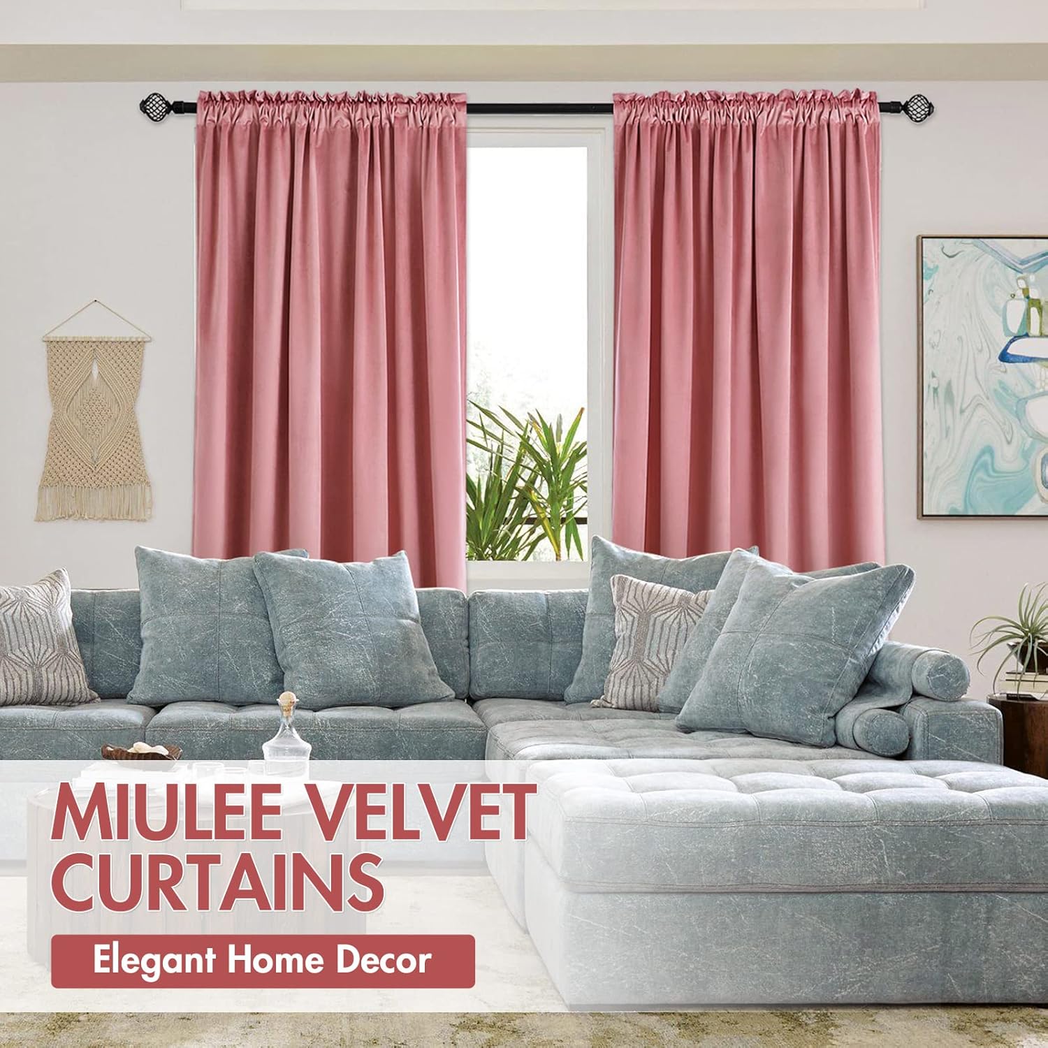MIULEE Cortinas opacas de terciopelo rosa rubor con aislamiento térmico para dormitorio, sala de estar, oscurecimiento de 84 pulgadas de largo,