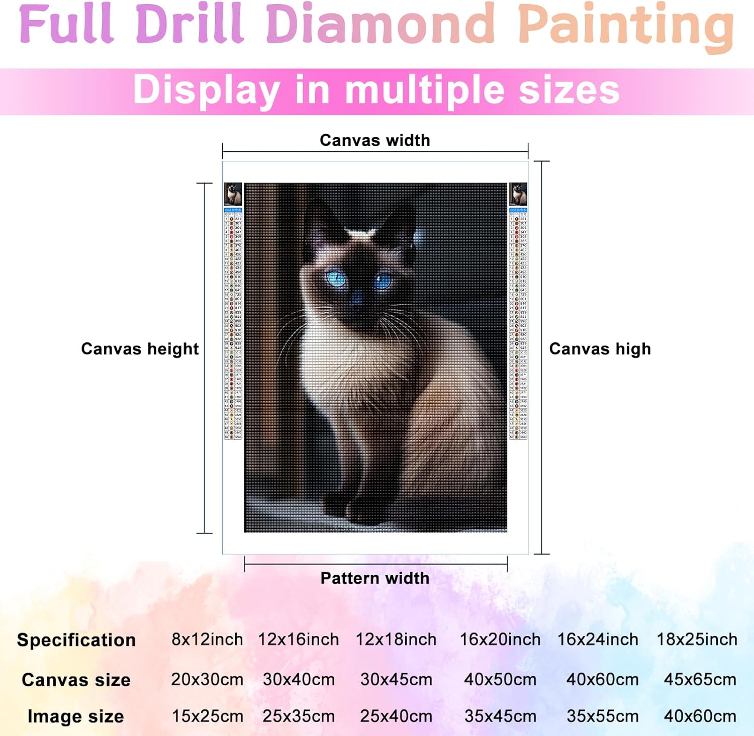 Kits de pintura de diamantes para adultos, hermoso gato siamés redondo taladro completo 5D diamantes gemas arte arte kits de decoración del hogar y
