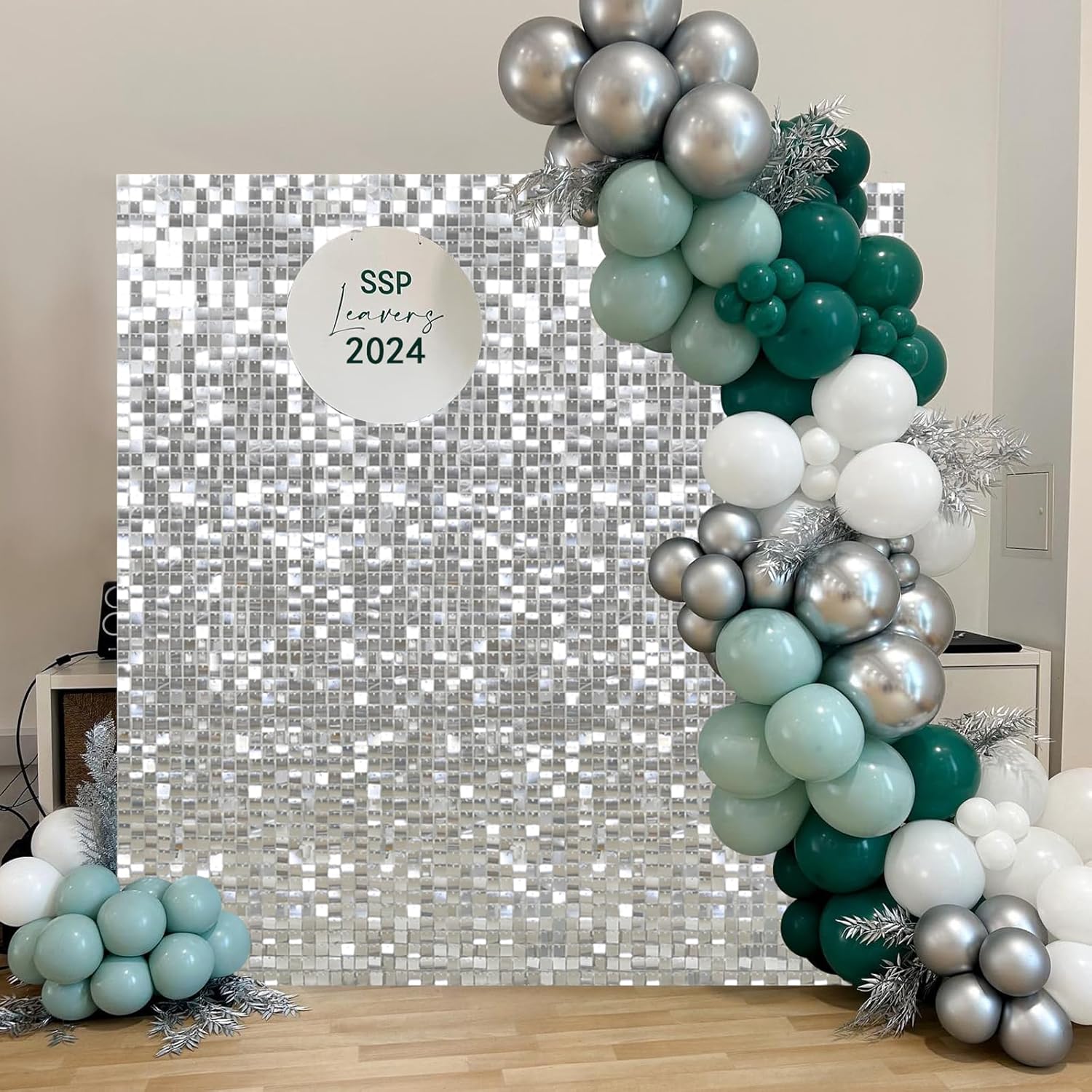 Telón de fondo de pared brillante, 36 paneles, color plateado, con lentejuelas, para decoración de bodas, despedidas de soltera, cumpleaños