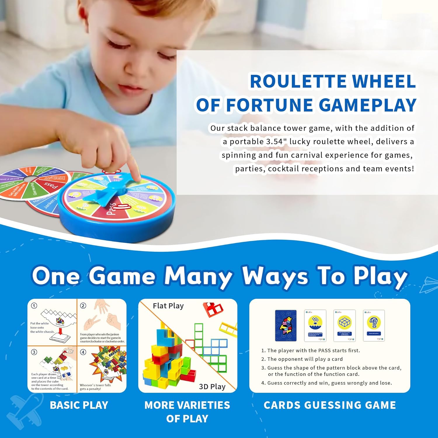 Juego de 48 piezas de Torre Tetra con disco de castigo, juegos de mesa de ataque apilable, juguete apilable de equilibrio de 2 jugadores, juegos