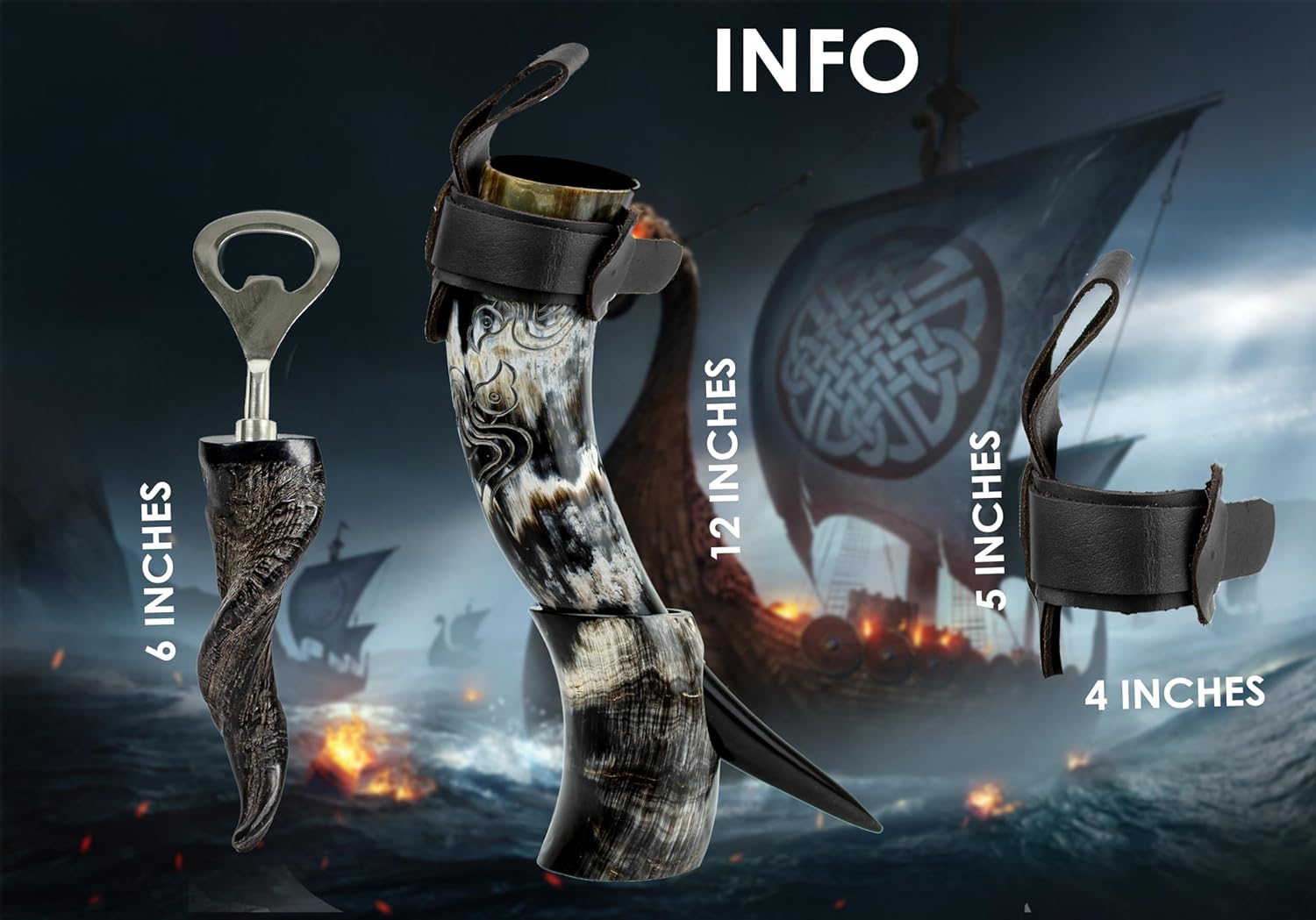 Cuerno vikingo de 12 onzas con soporte, auténtico regalo único de cerveza para hombres y mujeres, jarra medieval para whisky Mead Ale  Accesorios de