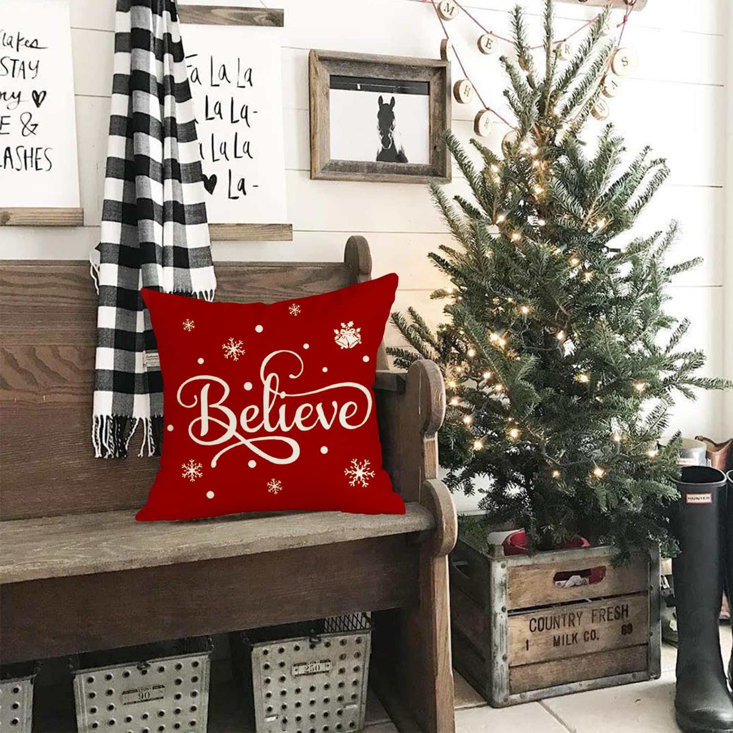 RABUSOFA Fundas de cojín de Navidad de 18 x 18 pulgadas, fundas de almohada de copo de nieve de invierno, almohadas rojas de Navidad, decoración de