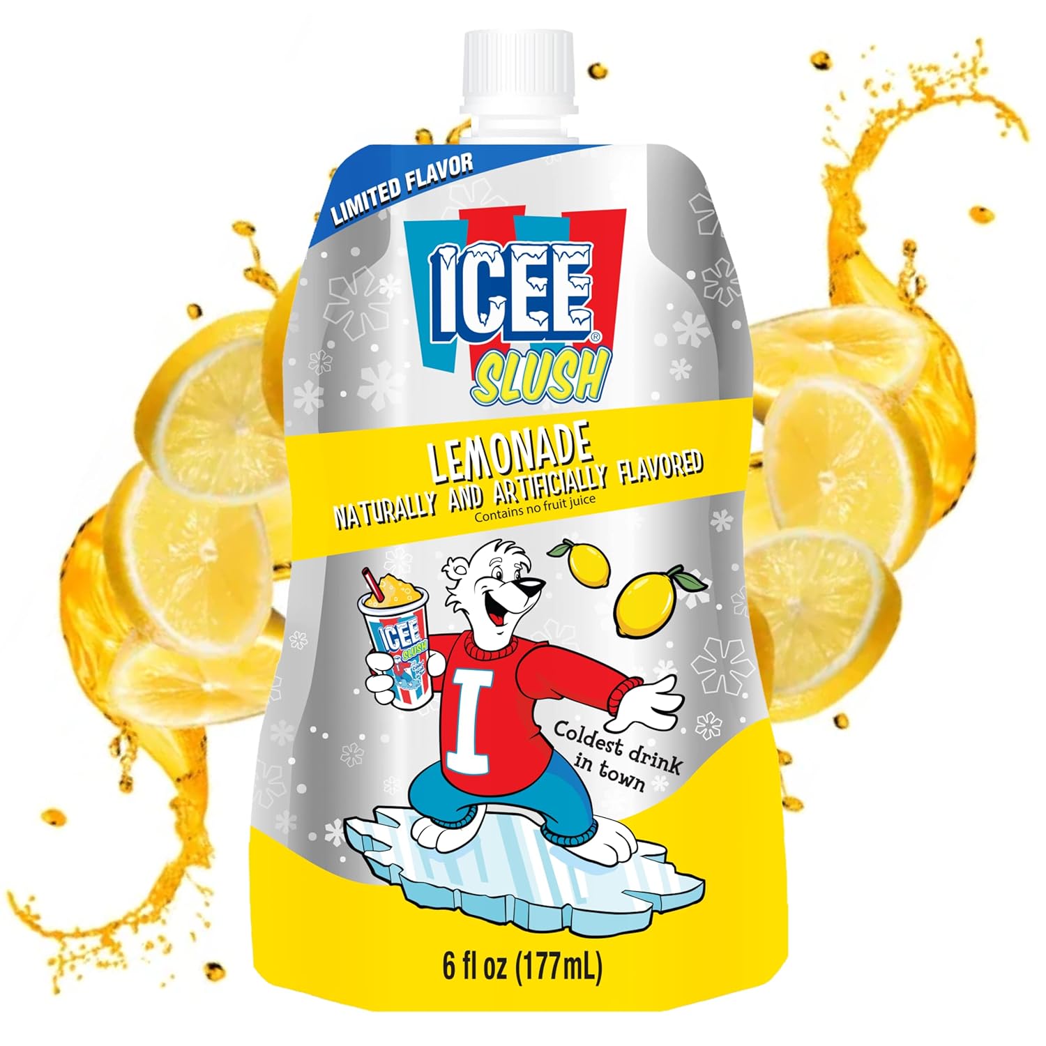 Icee Slush Lemonade – Bolsas de jugo de frutas congeladas de 6 onzas líquidas, solo congela y aprieta para máquina de granizado instantáneo, ideal