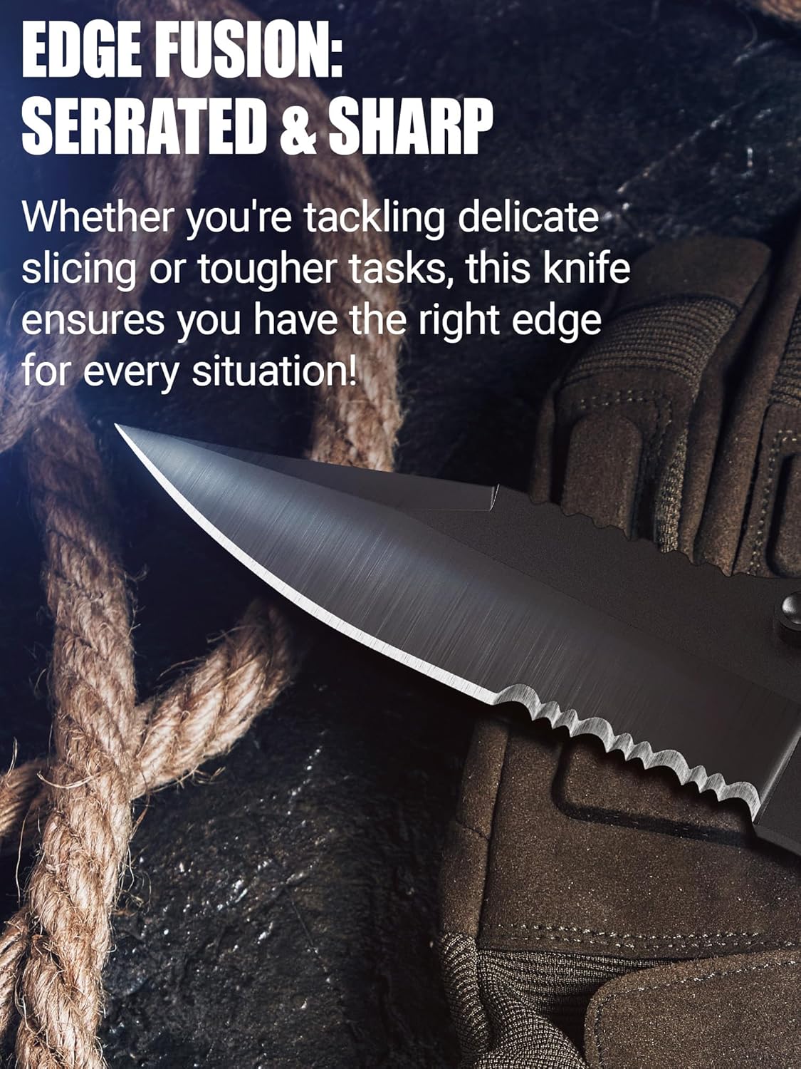 Cuchillo táctico legal para hombres y mujeres, cuchillo de bolsillo pequeño negro de hoja dentada de 2.68 pulgadas con cortador de cinturón de