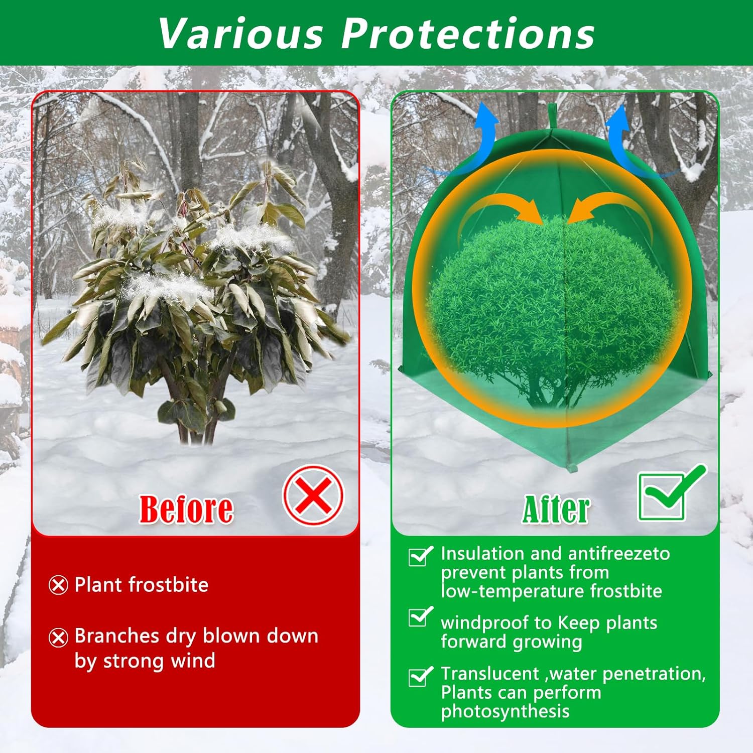 Paquete de 2 cubiertas de invierno para plantas de invierno, protección contra la congelación, protección contra heladas de invierno para plantas en