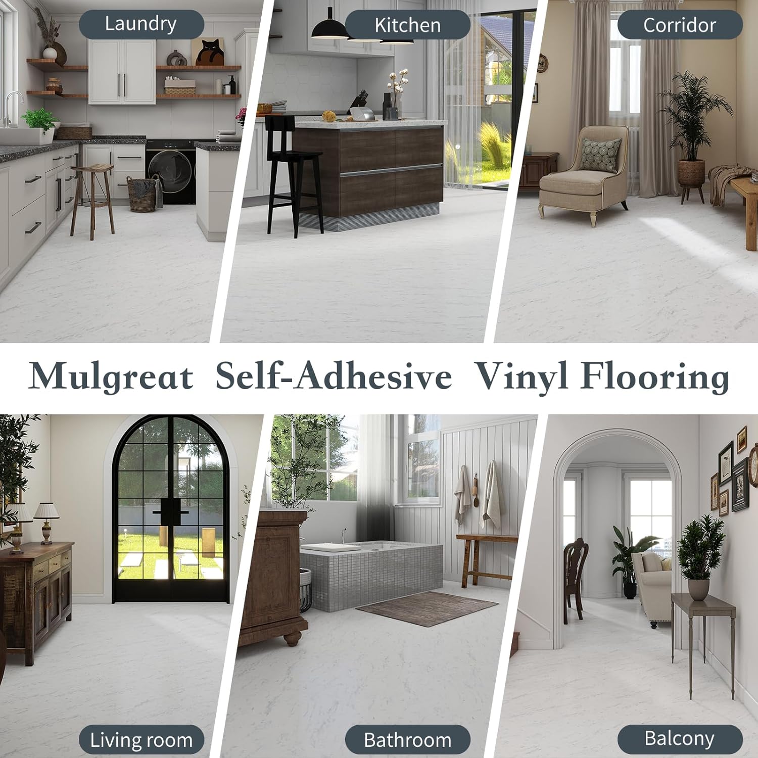 MULGREAT Azulejos de vinilo de PVC para despegar y pegar, 12 x 12 pulgadas, 10 unidades, 10 pies cuadrados, suelo de azulejos de vinilo