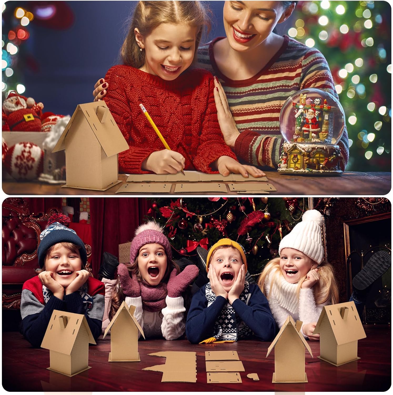Cholemy Paquete de 12 casas de jengibre de Navidad para niños, a granel, hacer una casa de cartón de jengibre, manualidades navideñas para Navidad,