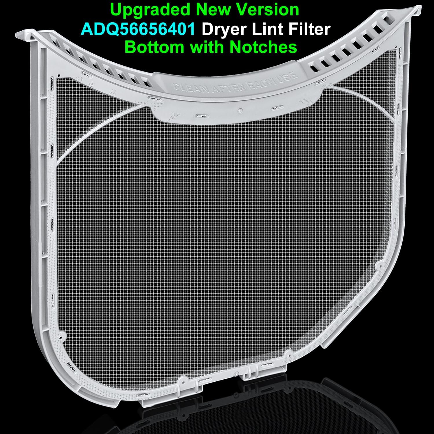 Reemplazo de filtro de pelusa ADQ56656401 actualizado para secadoras LG y Kenmore, pantalla de pelusa (parte inferior con muescas), trampa de pelusa